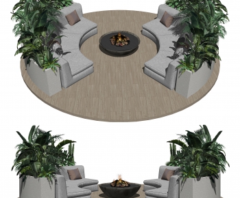 现代户外休闲沙发、弧形沙发、植物盆栽-ID:769551999