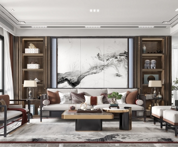 New Chinese Style A Living Room-ID:592199096