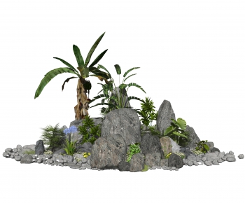 新中式假山石头、植物花草、芭蕉树-ID:358398914