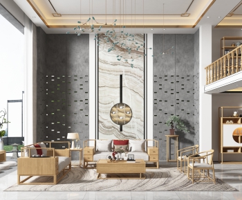 New Chinese Style A Living Room-ID:681970126