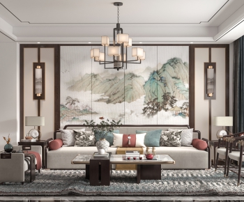New Chinese Style A Living Room-ID:957269916