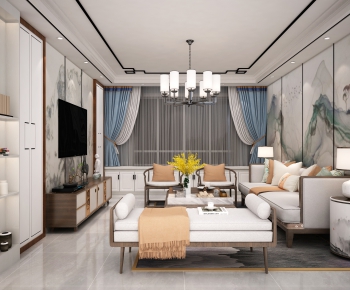New Chinese Style A Living Room-ID:887425907