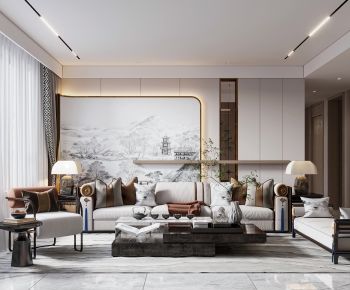 New Chinese Style A Living Room-ID:923374898