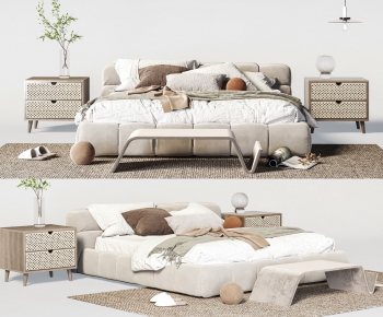 Wabi-sabi Style Double Bed-ID:590445042