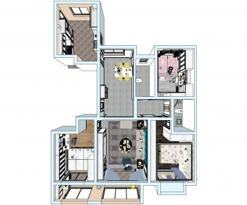 现代公寓整体家装鸟瞰-ID:878088952