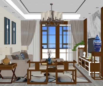 New Chinese Style A Living Room-ID:618885043