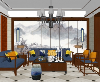 New Chinese Style A Living Room-ID:971875913