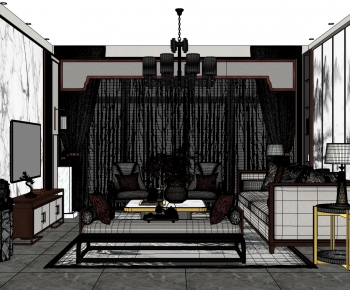 New Chinese Style A Living Room-ID:640654094