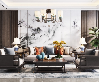 New Chinese Style A Living Room-ID:698663951