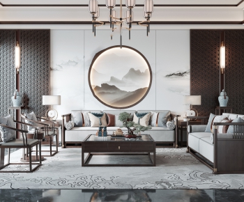 New Chinese Style A Living Room-ID:765964036