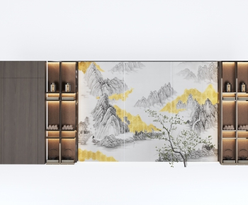 新中式书柜背景墙-ID:157079947