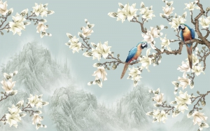 新中式花鸟装饰壁画-ID:968388089