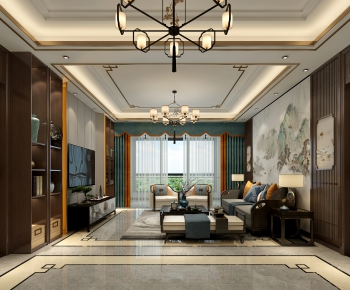 New Chinese Style A Living Room-ID:387973078