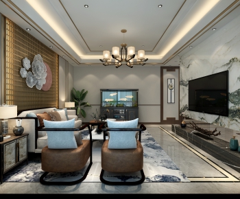 New Chinese Style A Living Room-ID:390397076