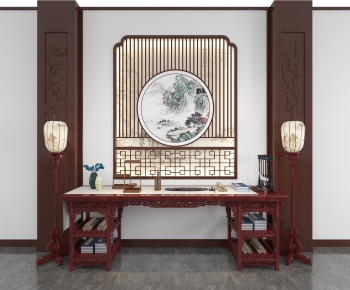 中式红木雕花书桌-ID:562271122