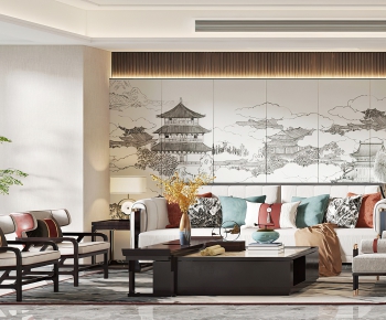 New Chinese Style A Living Room-ID:914490947