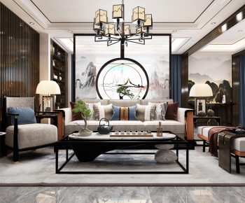 New Chinese Style A Living Room-ID:691957955