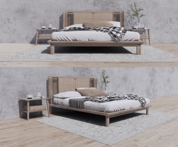 Wabi-sabi Style Double Bed-ID:812058939