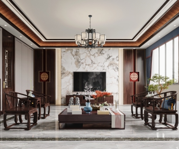 New Chinese Style A Living Room-ID:496498112