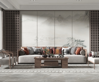 New Chinese Style A Living Room-ID:957524068