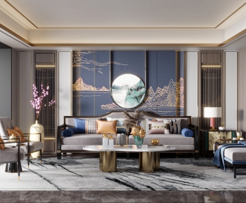 New Chinese Style A Living Room-ID:208400965