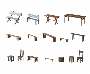 现代园艺木头椅子凳子组合-ID:788897045