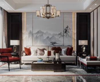 New Chinese Style A Living Room-ID:909184935