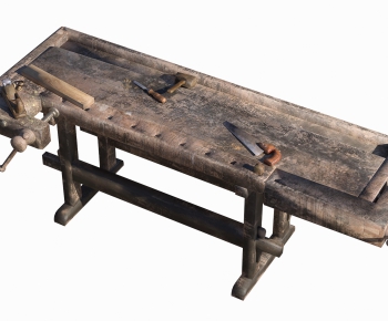复古木工桌，工作台，锯子，木锤，刨刀-ID:286693107