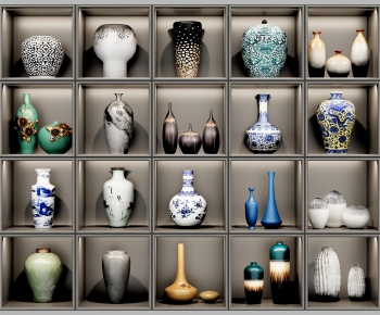 新中式陶瓷器皿花瓶摆件组合-ID:508569962