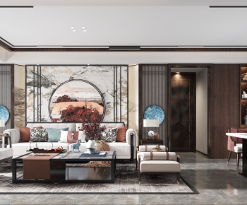 New Chinese Style A Living Room-ID:627475029