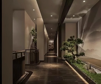 新中式会所走廊过道-id:1203245