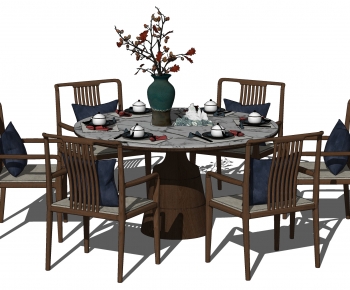 新中式圆形餐桌椅-ID:412519936