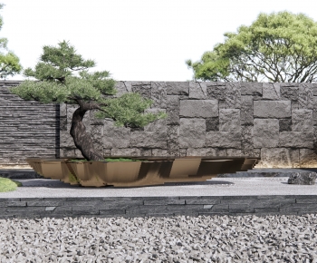 新中式雕塑景墙 枯山石庭院景观-ID:140260936