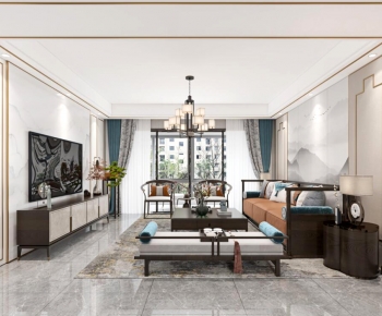 New Chinese Style A Living Room-ID:111094951