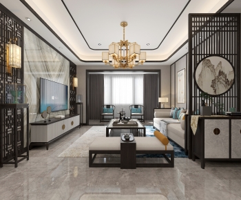 New Chinese Style A Living Room-ID:604433062