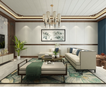 New Chinese Style A Living Room-ID:759841929