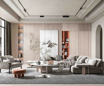 New Chinese Style A Living Room-ID:671049126