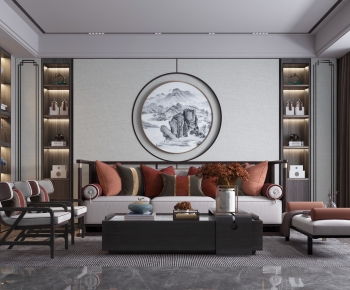 New Chinese Style A Living Room-ID:656739009