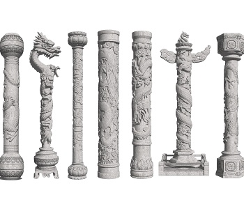 中式景观柱 石柱 盘龙柱组合-ID:1231267