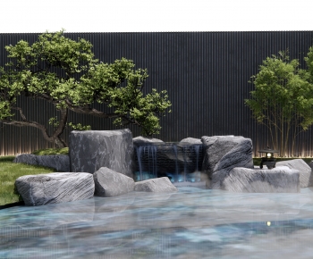 新中式跌水景墙 石头 假山 庭院小品-ID:248692998