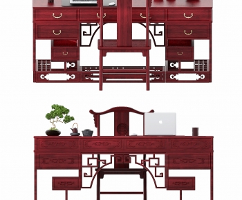 Chinese Style Computer Desk And Chair-ID:713557006