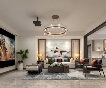 New Chinese Style A Living Room-ID:458544026