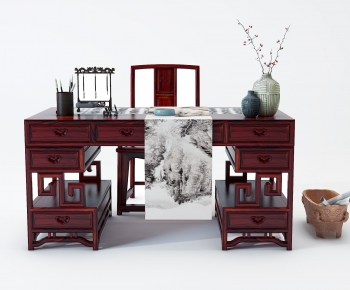 Chinese Style Computer Desk And Chair-ID:883325105