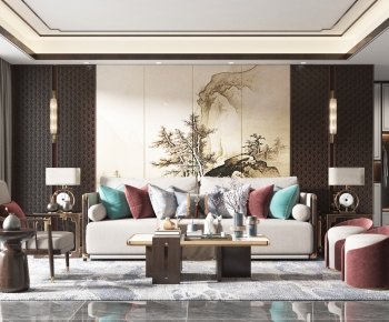 New Chinese Style A Living Room-ID:667737964