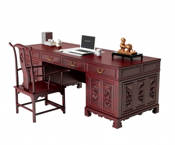 Chinese Style Computer Desk And Chair-ID:800077926