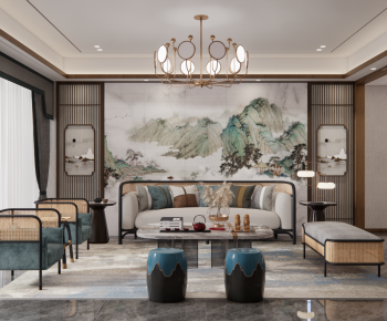 New Chinese Style A Living Room-ID:851886993