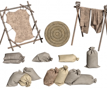 古代沙袋，箭靶，晾晒架，兽皮-ID:261487018