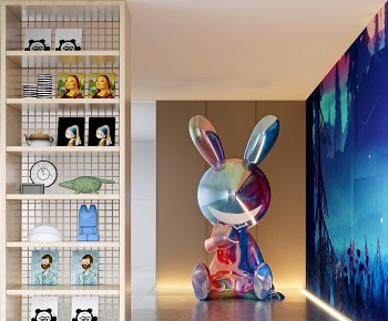 现代兔子雕塑，装饰柜-ID:1251269