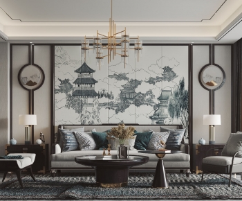 New Chinese Style A Living Room-ID:390093096