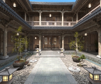 中式古建四合院 中庭-ID:713897948